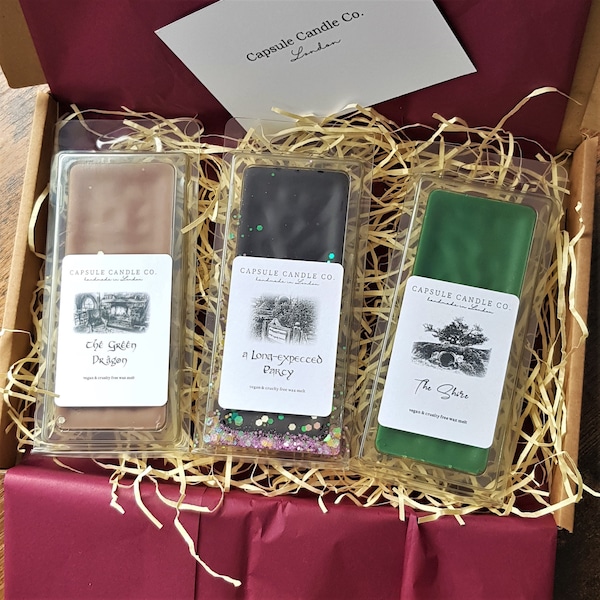 Collection Wax Melt Le Seigneur des anneaux / herbe fraîchement coupée, prune de prune, cuir chaud et parfum de tabac / inspiré du Hobbit et de la Terre du Milieu