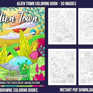 Ava Browne Coloring Books | Alien Town Coloring Book, Adult Coloring Book Gift For Women, Teens, Funny Coloring Book PDF DOWNLOAD