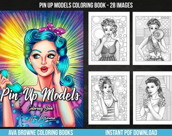 Ava Browne Coloring Books | Pin Up Models Coloring Book, Adult Coloring Book Gift For Women, Teens, Girls.  PDF DOWNLOAD