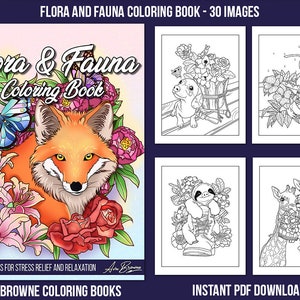 Ava Browne Coloring Books | Flora and Fauna Coloring Book, Animal Flowers Adult Coloring Book Gift For Women, Teens, And Girls. PDF DOWNLOAD