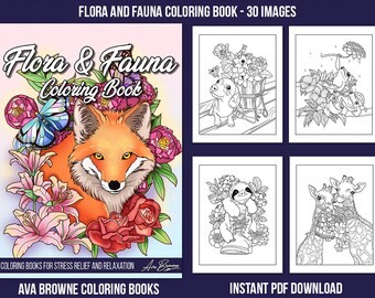 Ava Browne kleurboeken | Flora en Fauna kleurboek, dierenbloemen volwassen kleurboek cadeau voor vrouwen, tieners en meisjes. PDF-DOWNLOADEN