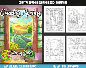 Ava Browne Coloring Books | Country Spring Adult Coloring Book, Adult Coloring Book Gift For Women, Teens, And Girls.  PDF DOWNLOAD
