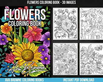 Ava Browne Coloring Books | Flower Coloring Book, Adult Coloring Book Gift For Women, Teens, And Girls. PDF DOWNLOAD