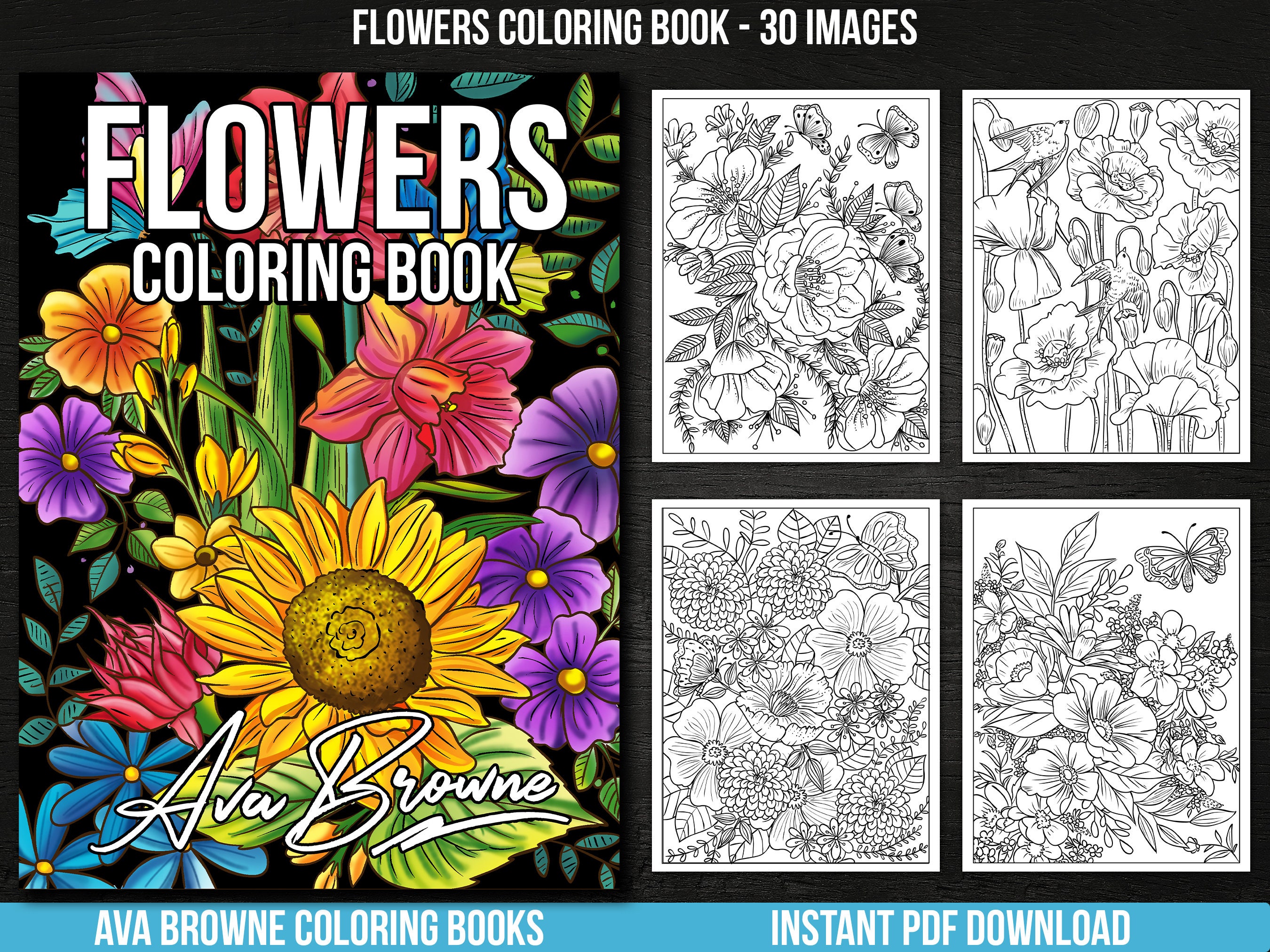 Ava Browne Coloring Books Flower Coloring Book Adult Etsy