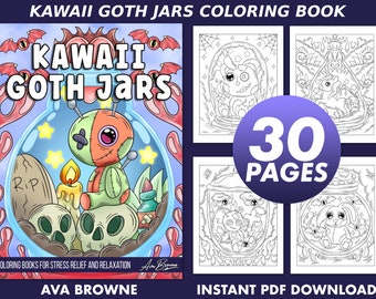 Ava Browne Coloring Books | Kawaii Goth Jars Coloring Book, Halloween Adult Coloring Book Gift For Women, Teens, And Girls. PDF DOWNLOAD