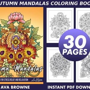 Ava Browne kleurboeken | Herfst Mandala&#39;s kleurboek, herfst volwassen kleurboek cadeau voor vrouwen, tieners en meisjes. PDF-DOWNLOADEN