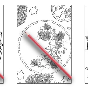 May include: Three black and white coloring pages featuring different desserts. The first page shows a cupcake with intricate details. The second page shows a pie with a decorative crust and a sprig of holly. The third page shows a cake with a citrus fruit design.