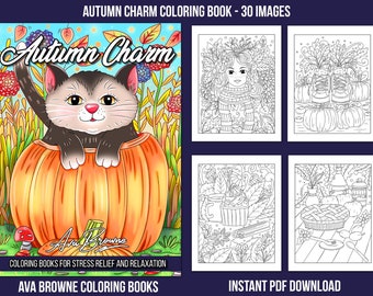 Ava Browne Coloring Books | Autumn Charm Coloring Book, Fall Adult Coloring Book Gift For Women, Teens, And Girls. PDF DOWNLOAD