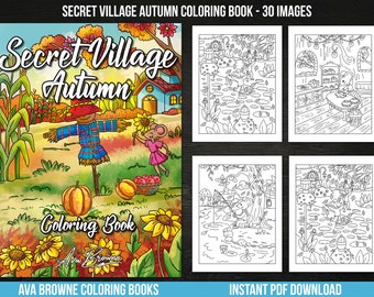 Ava Browne Coloring Books | Secret Village Autumn Coloring Book, Fall Adult Coloring Book Gift For Women, Teens, And Girls. PDF DOWNLOAD