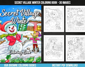 Ava Browne Coloring Books | Secret Village Winter Coloring Book, Adult Coloring Book Gift For Women, Teens, Christmas Coloring Book