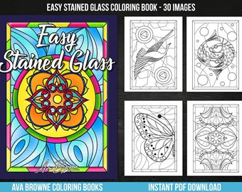 Ava Browne Coloring Books | Easy Stained Glass Coloring Book, Adult Coloring Book Gift For Women, Teens, And Girls. PDF DOWNLOAD