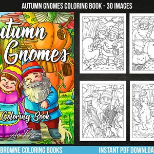 Ava Browne Coloring Books | Autumn Gnomes Coloring Book, Fall Adult Coloring Book Gift For Women, Teens, And Girls. PDF DOWNLOAD