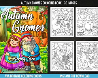 Ava Browne Coloring Books | Autumn Gnomes Coloring Book, Fall Adult Coloring Book Gift For Women, Teens, And Girls. PDF DOWNLOAD