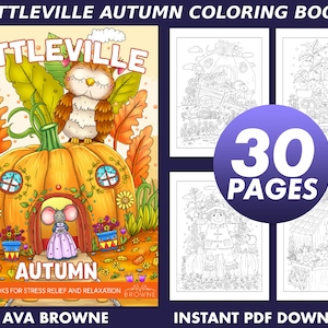 Ava Browne Coloring Books | Littleville Autumn Coloring Book, Fall Adult Coloring Book Gift For Women, Teens, And Girls. PDF DOWNLOAD