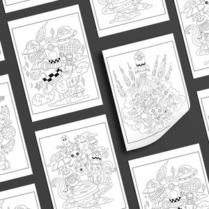 Peut inclure: Un ensemble de huit pages &agrave; colorier en noir et blanc repr&eacute;sentant des illustrations fantaisistes sur le th&egrave;me de l'espace. Chaque page repr&eacute;sente une sc&egrave;ne diff&eacute;rente avec des plan&egrave;tes, des &eacute;toiles, des fus&eacute;es et des extraterrestres.