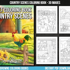 Ava Browne Coloring Books | Country Scenes Adult Coloring Book, Adult Coloring Book Gift For Women, Teens, And Girls.  PDF DOWNLOAD