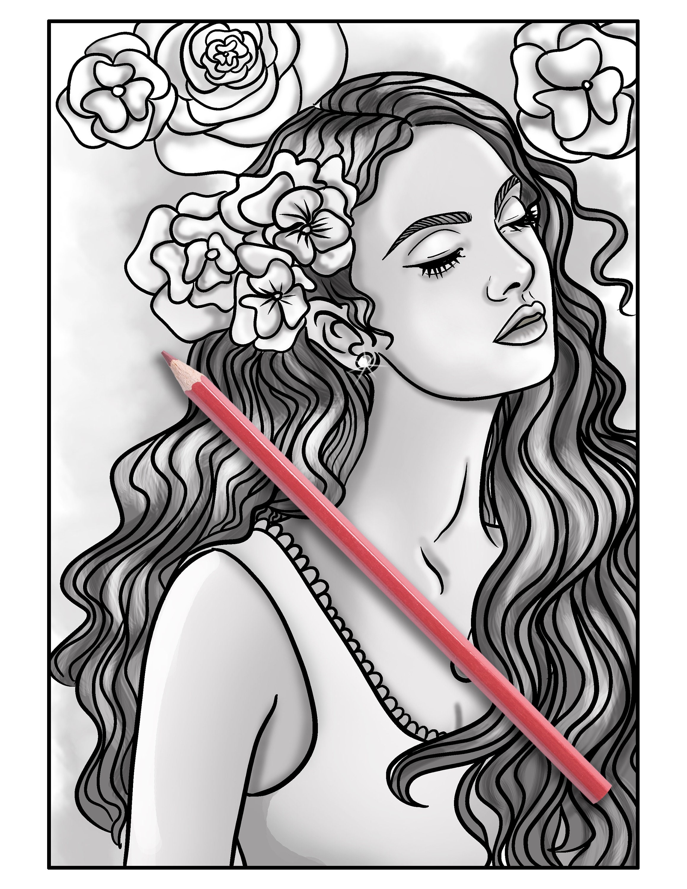 Ava Browne Coloring Books Beautiful Women Grayscale Adult - Etsy
