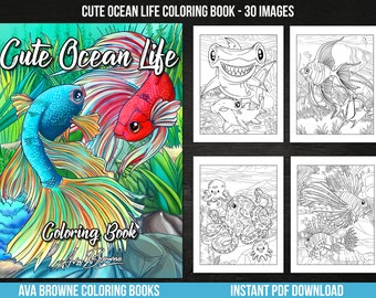 Ava Browne Coloring Books | Cute Ocean Life Coloring Book, Adult Coloring Book Gift For Women, Teens, And Girls. PDF DOWNLOAD
