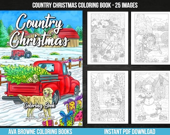 Ava Browne Coloring Books | Country Christmas Coloring Book, Adult Coloring Book Gift For Women, Teens, Winter Coloring Book