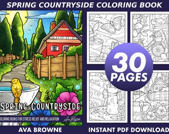 Ava Browne Coloring Books | Spring Countryside Coloring Book, Adult Coloring Book Gift For Women, Teens, Spring Coloring Book
