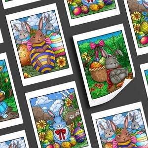 Peut inclure: Huit pages &agrave; colorier imprimables mettant en sc&egrave;ne de jolis lapins tenant des &oelig;ufs de P&acirc;ques. Les lapins sont dans diff&eacute;rentes poses et environnements, notamment un panier d'&oelig;ufs, un jardin et une prairie. Les pages sont parfaites pour les enfants de tous &acirc;ges pour colorier et c&eacute;l&eacute;brer P&acirc;ques.