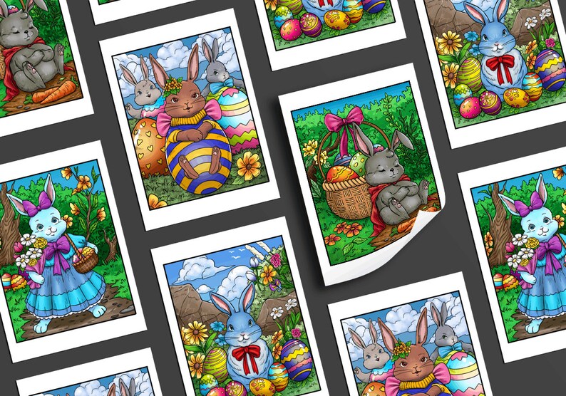 Peut inclure: Huit pages &agrave; colorier imprimables mettant en sc&egrave;ne de jolis lapins tenant des &oelig;ufs de P&acirc;ques. Les lapins sont dans diff&eacute;rentes poses et environnements, notamment un panier d'&oelig;ufs, un jardin et une prairie. Les pages sont parfaites pour les enfants de tous &acirc;ges pour colorier et c&eacute;l&eacute;brer P&acirc;ques.