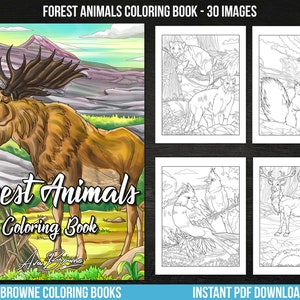 Ava Browne Coloring Books | Forest Animals Coloring Book, Adult Coloring Book Gift For Women, Teens, Girls. Wolves, Bears, Deer PDF DOWNLOAD image 1
