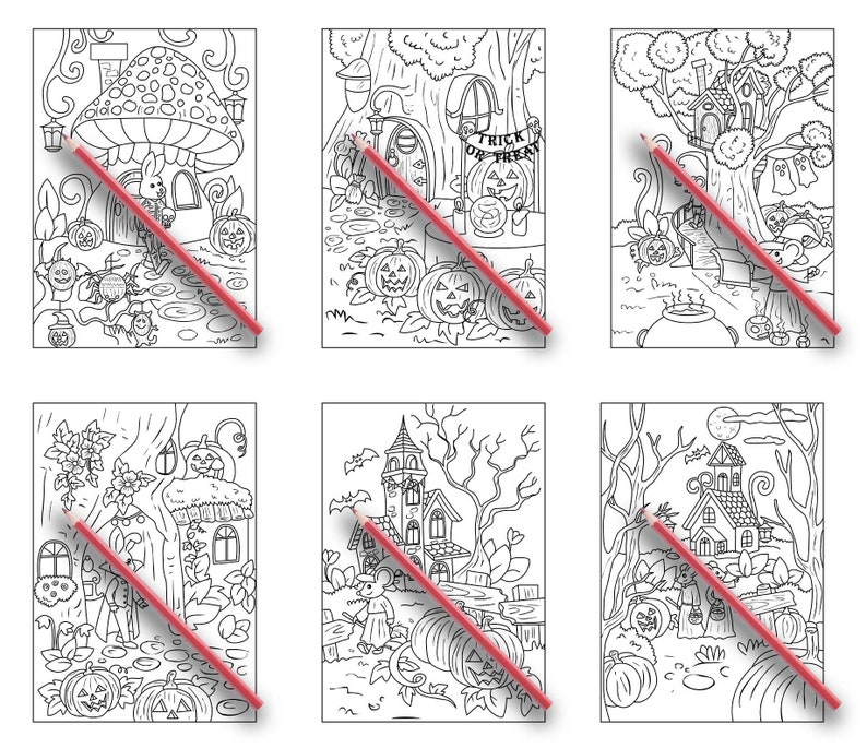 Peut inclure: Six pages &agrave; colorier en noir et blanc repr&eacute;sentant des sc&egrave;nes d'Halloween. Chaque page pr&eacute;sente une maison effrayante diff&eacute;rente, notamment une maison dans un arbre, une maison avec un toit en forme de champignon et un ch&acirc;teau hant&eacute;. Les pages sont parfaites pour que les enfants puissent les colorier et profiter de la saison d'Halloween.