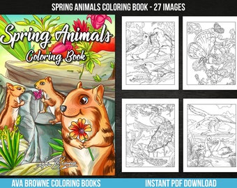 Ava Browne Coloring Books | Spring Animals Coloring Book, Adult Coloring Book Gift For Women or Girls. Cats, Birds, Butterflies and More