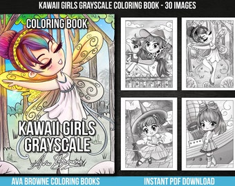 Ava Browne Coloring Books | Kawaii Girls Grayscale Coloring Book, Gift For Women, Teens, Kids, Boys And Girls. Manga, Chibi PDF DOWNLOAD