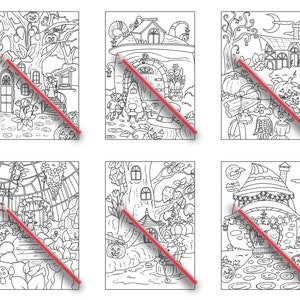 Peut inclure: Six pages &agrave; colorier en noir et blanc repr&eacute;sentant des sc&egrave;nes sur le th&egrave;me d'Halloween. Chaque page comprend une maison hant&eacute;e, des arbres, des citrouilles et d'autres d&eacute;tails festifs. Les pages sont parfaites pour &ecirc;tre colori&eacute;es avec des crayons, des feutres ou des crayons de couleur.