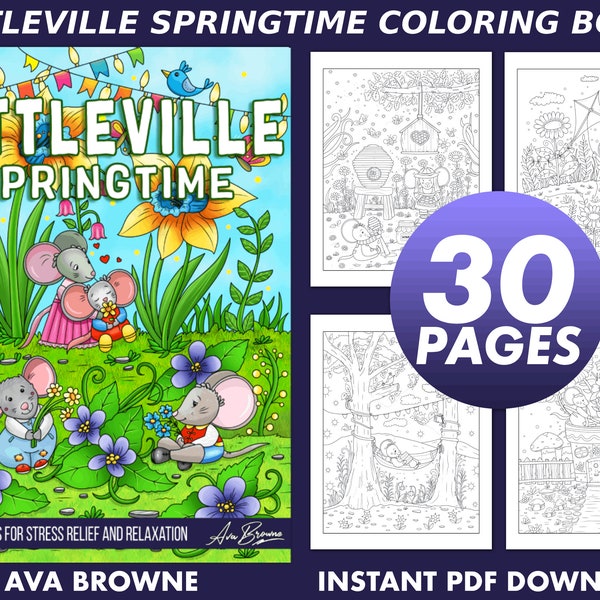 Ava Browne Coloring Books | Littleville Springtime Coloring Book, Adult Coloring Book Gift For Women, Teens, And Girls. PDF DOWNLOAD