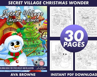 Ava Browne Coloring Books | Secret Village Christmas Wonder Coloring Book, Adult Coloring Book Gift For Women, Teens Christmas Coloring Book