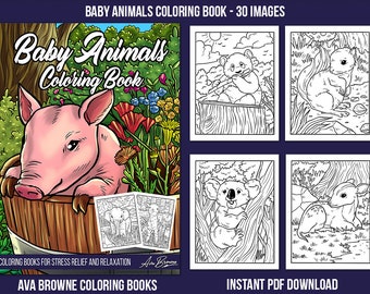 Ava Browne Coloring Books | Baby Animals Coloring Book, Animal Adult Coloring Book Gift For Women, Teens, And Girls. PDF DOWNLOAD