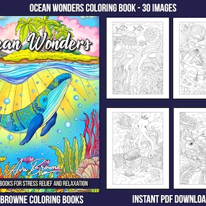 Ava Browne Coloring Books | 30 Page Ocean Wonders Digital Coloring Book, Adult Coloring Book Gift For Women, Teens, And Girls. PDF DOWNLOAD