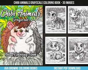 Ava Browne Coloring Books | Chibi Animals Grayscale Coloring Book, Adult Coloring Book Gift For Women, Teens, Girls. Owls, Cats, Hippos PDF