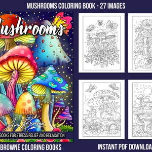 Ava Browne Coloring Books | Mushrooms Coloring Book, Adult Coloring Book Gift For Women, Teens, And Girls.