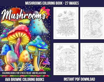 Ava Browne Coloring Books | Mushrooms Coloring Book, Adult Coloring Book Gift For Women, Teens, And Girls.