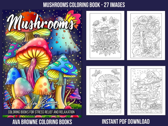 Ava Browne Coloring Books | Mushrooms Coloring Book, Adult Coloring Book Gift For Women, Teens, And Girls.