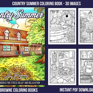 Ava Browne Coloring Books | Country Summer Adult Coloring Book, Adult Coloring Book Gift For Women, Teens, And Girls. PDF DOWNLOAD Farmhouse