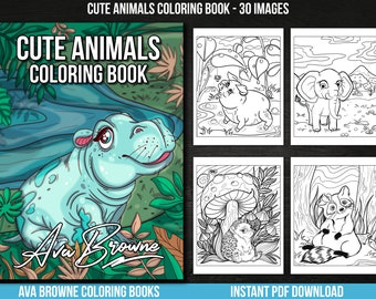 Ava Browne Coloring Books | Cute Animals Coloring Book, Adult Coloring Book Gift For Women, Teens, Girls. Cats, Dogs, Hippos PDF DOWNLOAD