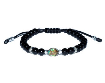 St. Michael Black Onyx Beaded Gemstone Bracelet • Unisex Bracelet / Christian / Religious / Catholic Faith / Hope / San Miguel / Protection