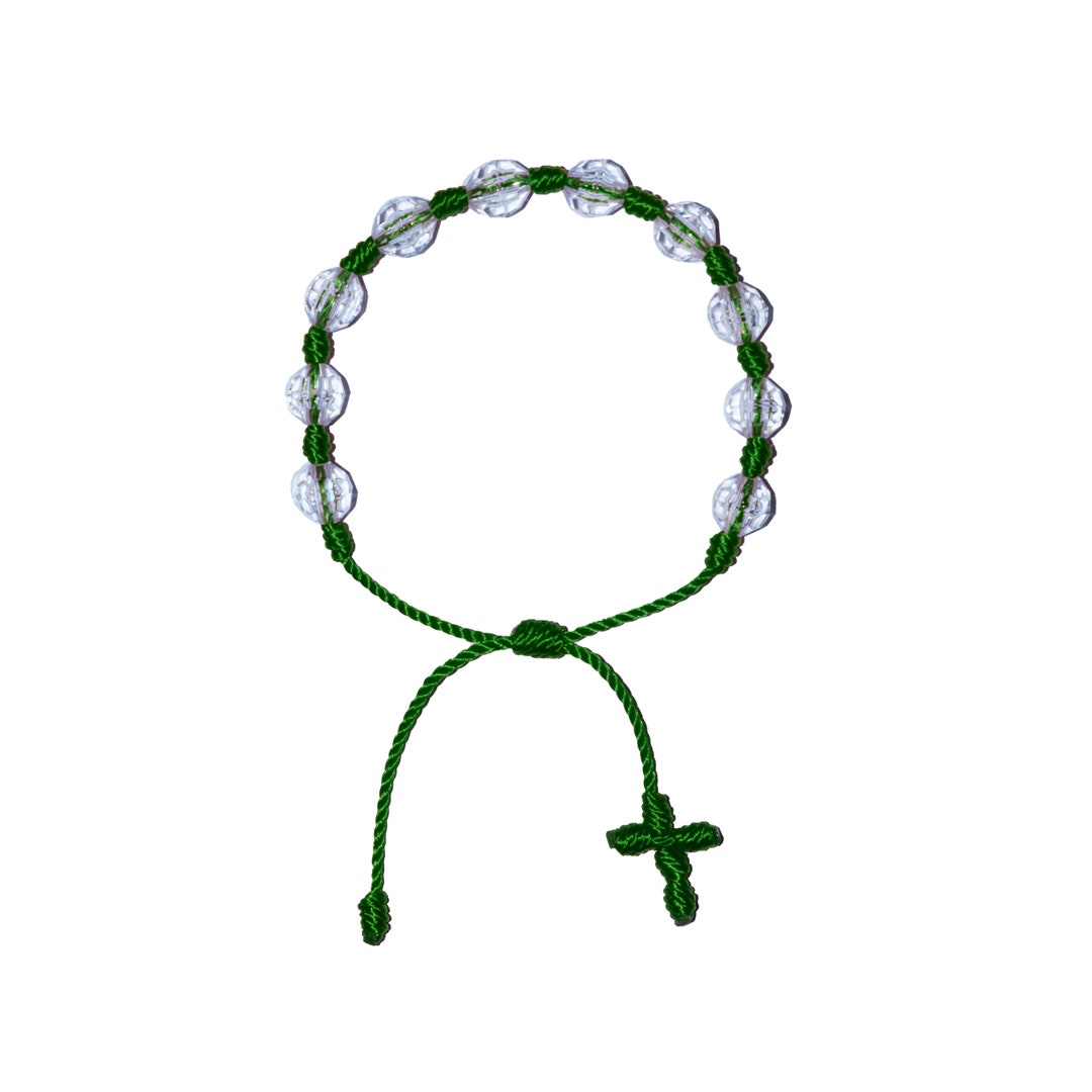 Clear Acrylic Beaded Knotted Rosary Bracelet green String Prayer