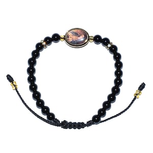 Virgin of Guadalupe Black Onyx Beaded Gemstone Bracelet • Unisex Bracelet / Christian / Religious Bracelet / Virgin Mary / Mexican / Mexico