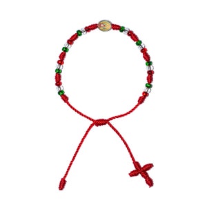Red Virgin Mary Decenario Bracelet (Mexico Pattern) • Guadalupe Picture Bead / Knotted Rosary / Hecho A Mano / Protection / Prayer