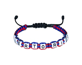 Handmade PUERTO RICO Macrame Bracelet • Red & Blue / Adjustable Friendship / Puerto Rican Pride Bracelet / PR Jewelry / Boricua Pride
