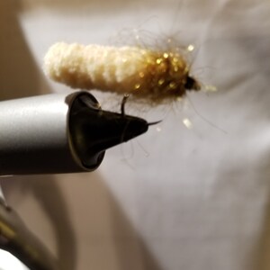 Mop Fly - Tan with Dubbed Collar Looks like a mealy worm or maggot - Great fish finder! Trout, Bass, Panfish - Fly Fishing