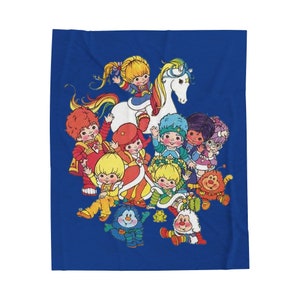Rainbow Brite And Friends Inspired Velveteen Plush Blanket, 80s Cartoon, Rainbow Brite Blanket Blue