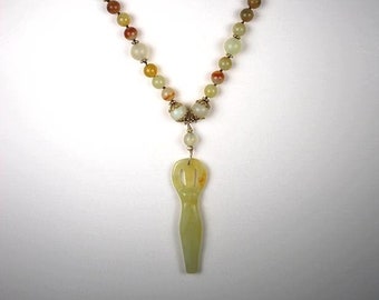 Apple Jade and Serpentine Goddess Necklace