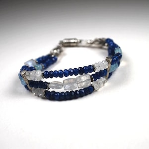 Pulseira Moonstone, Água Marinha e Ágata, Contas Vintage